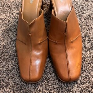 Nicole Tan Leather Square-Toe Slip-On Mules